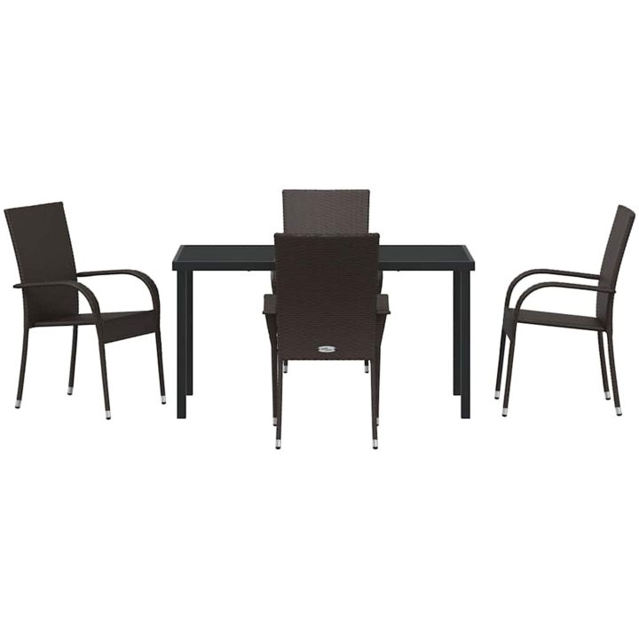 Trädgårdsmöbelset 5 pcs Brun Pulverlackerad stål & PE Rattan vidaXL 140 x 70 x 73 cm – bild 7