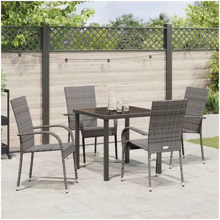 Trädgårdsmöbelset 5 pcs Grå 4-sits PE Rattan vidaXL 80 x 80 x 73 cm – bild 4