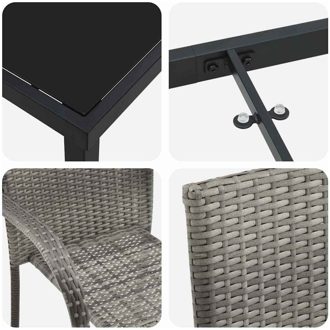 Trädgårdsmöbelset 5 pcs Grå 4-sits PE Rattan vidaXL 80 x 80 x 73 cm – bild 9