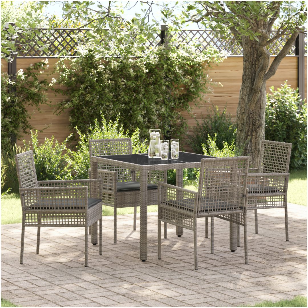 Trädgårdsmöbelset 5 pcs Grå Konstrotting vidaXL 90 x 90 x 75 cm