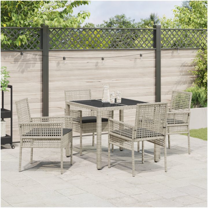 Trädgårdsmöbelset 5 pcs Ljusgrå Konstrotting vidaXL 90 x 90 x 75 cm – bild 4