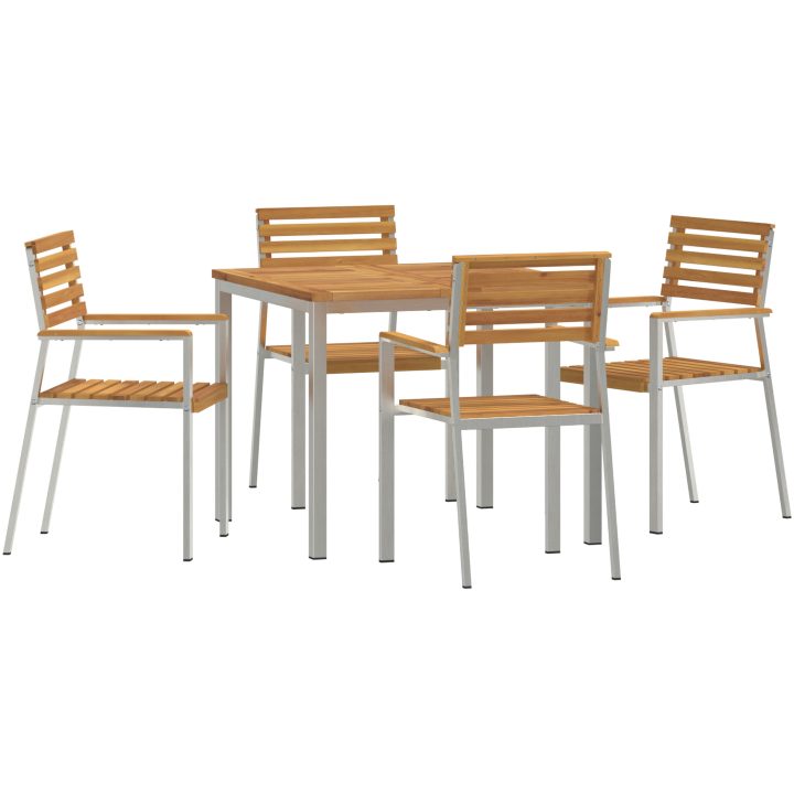 Trädgårdsmöbelset 5 pcs Massivt akaciaträ & rostfritt stål vidaXL 90 x 90 x 75 cm – bild 2