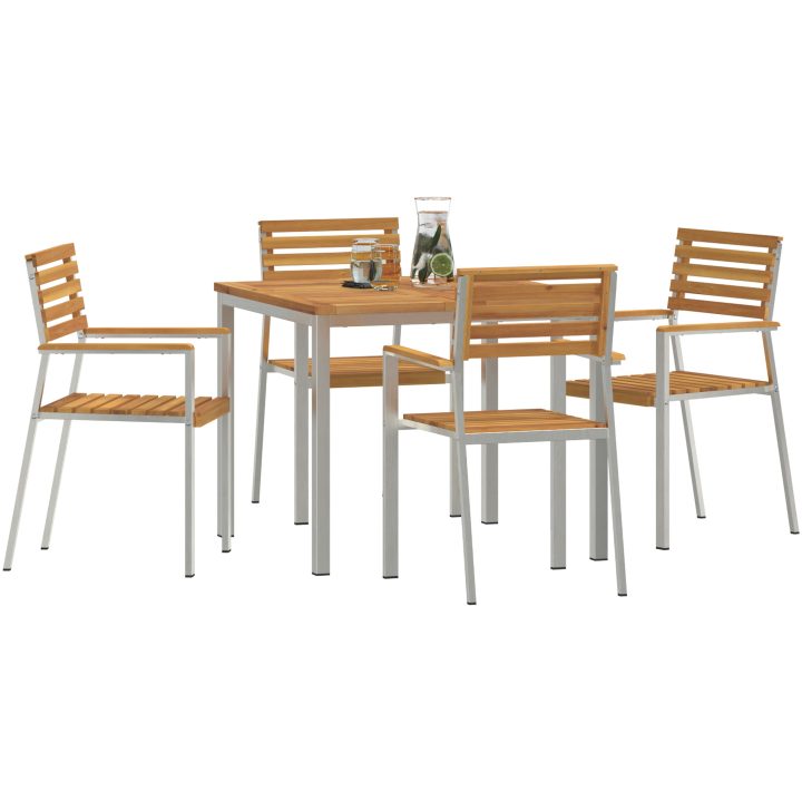 Trädgårdsmöbelset 5 pcs Massivt akaciaträ & rostfritt stål vidaXL 90 x 90 x 75 cm – bild 3