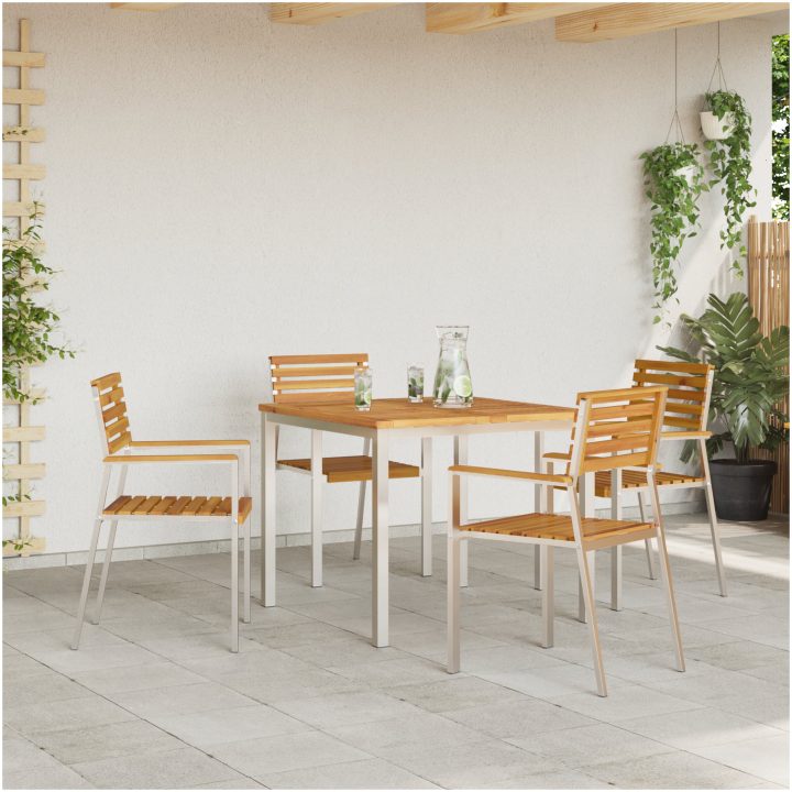 Trädgårdsmöbelset 5 pcs Massivt akaciaträ & rostfritt stål vidaXL 90 x 90 x 75 cm – bild 4