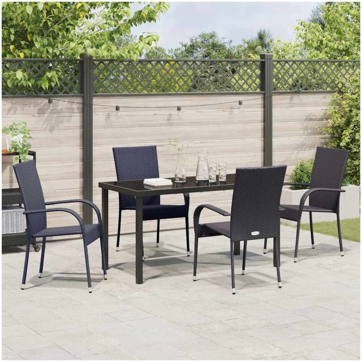 Trädgårdsmöbelset 5 pcs Svart PE Rattan vidaXL 140 x 70 x 73 cm – bild 4