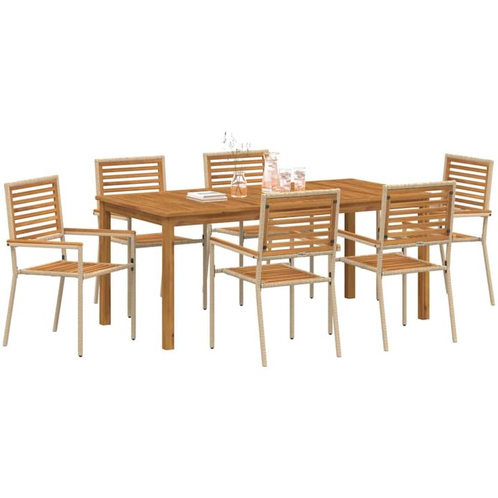 Trädgårdsmöbelset 7 pcs Beige Harts & Trä vidaXL 180 x 90 x 75 cm – bild 3