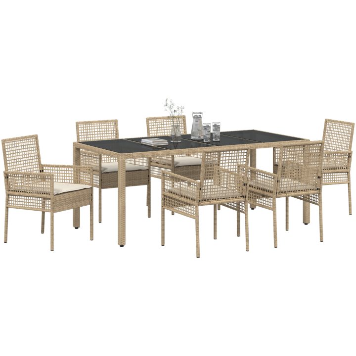 Trädgårdsmöbelset 7 pcs Beige Konstrotting vidaXL 190 x 90 x 75 cm – bild 3