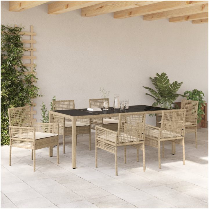 Trädgårdsmöbelset 7 pcs Beige Konstrotting vidaXL 190 x 90 x 75 cm – bild 4