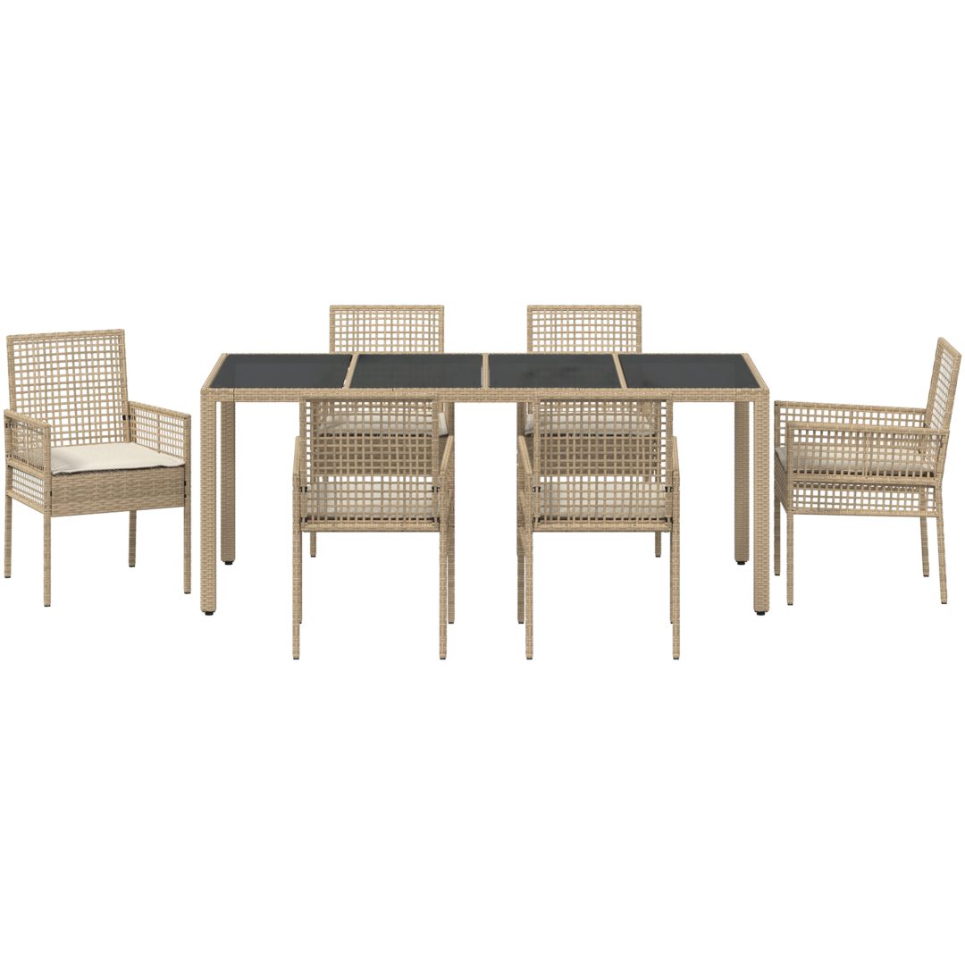 Trädgårdsmöbelset 7 pcs Beige Konstrotting vidaXL 190 x 90 x 75 cm – bild 7