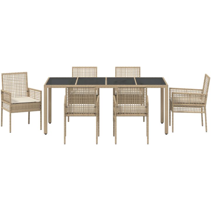 Trädgårdsmöbelset 7 pcs Beige Konstrotting vidaXL 190 x 90 x 75 cm – bild 7
