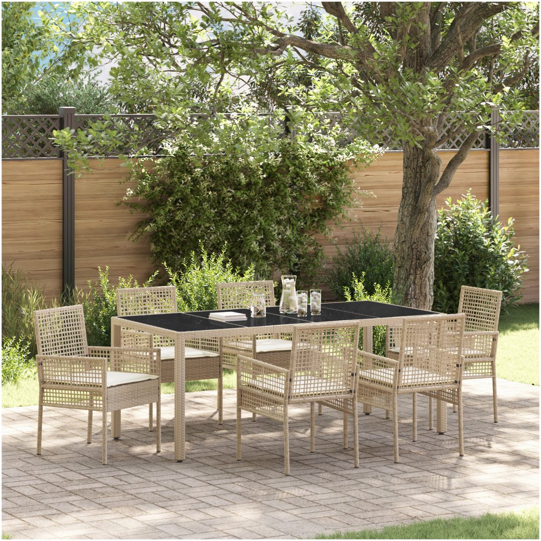 Trädgårdsmöbelset 7 pcs Beige Konstrotting vidaXL 190 x 90 x 75 cm