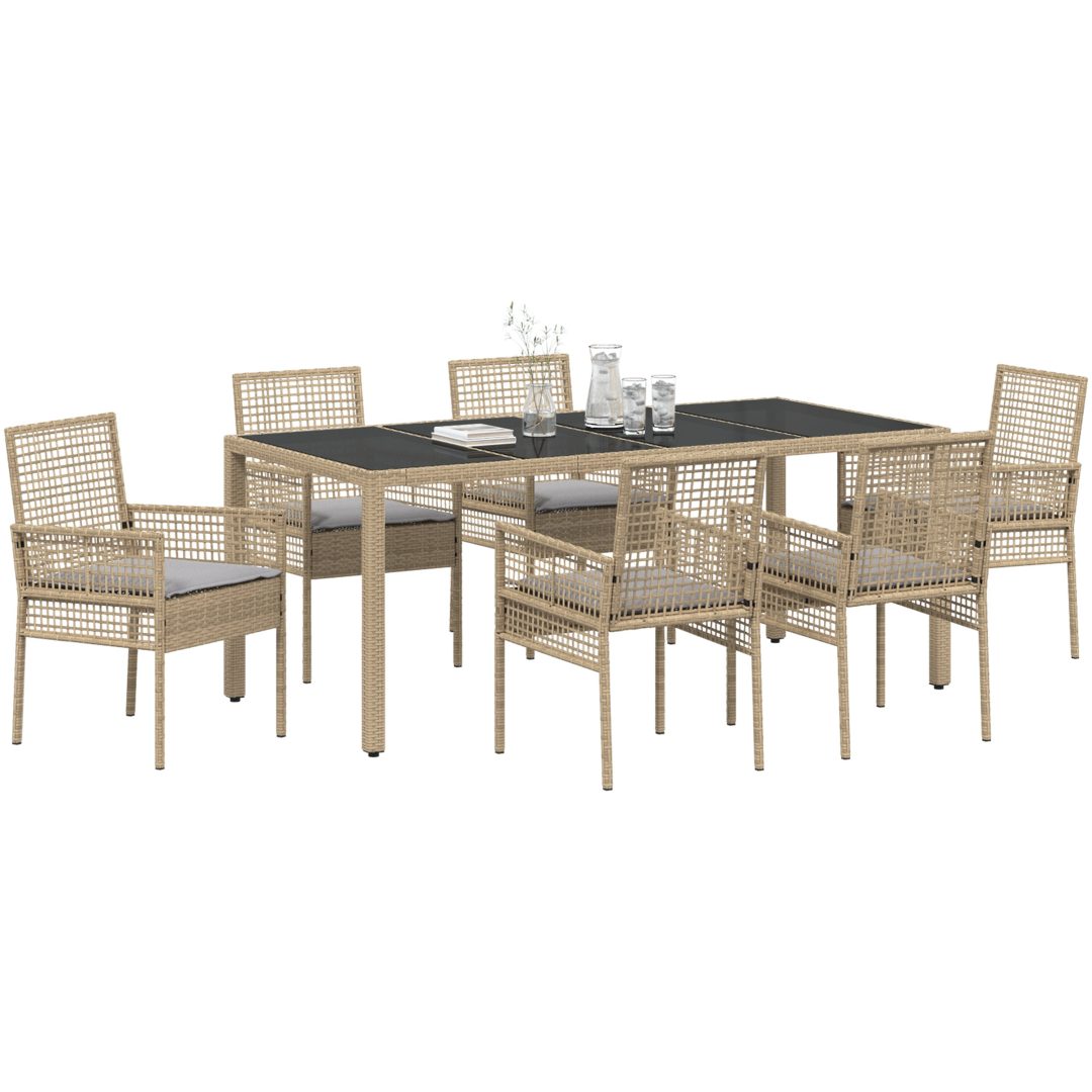 Trädgårdsmöbelset 7 pcs Beige vidaXL 190 x 90 x 75 cm – bild 3