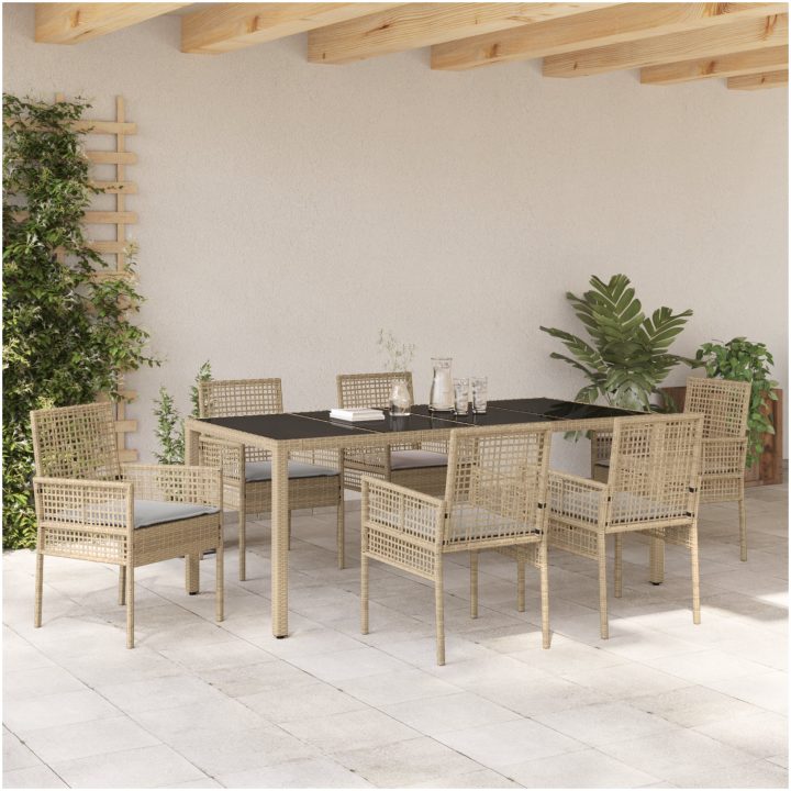 Trädgårdsmöbelset 7 pcs Beige vidaXL 190 x 90 x 75 cm – bild 4