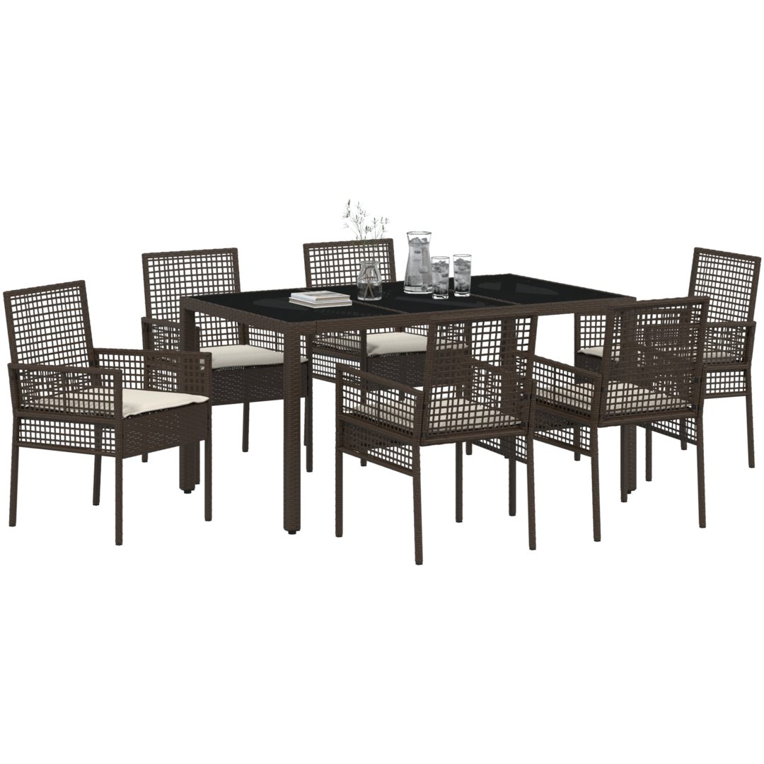 Trädgårdsmöbelset 7 pcs Brun Konstrotting vidaXL 150 x 90 x 75 cm – bild 3