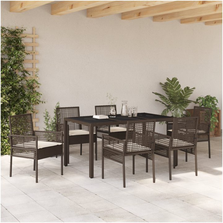 Trädgårdsmöbelset 7 pcs Brun Konstrotting vidaXL 150 x 90 x 75 cm – bild 4
