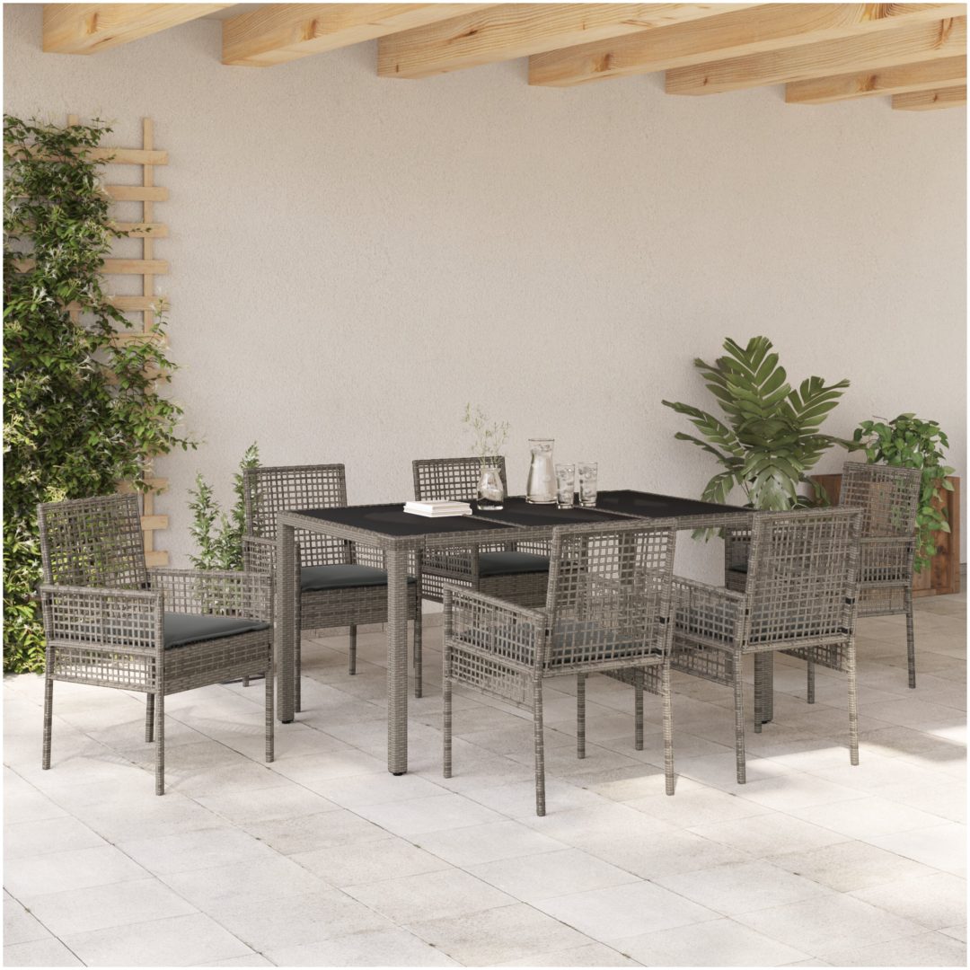 Trädgårdsmöbelset 7 pcs Grå Konstrotting vidaXL 150 x 90 x 75 cm – bild 4