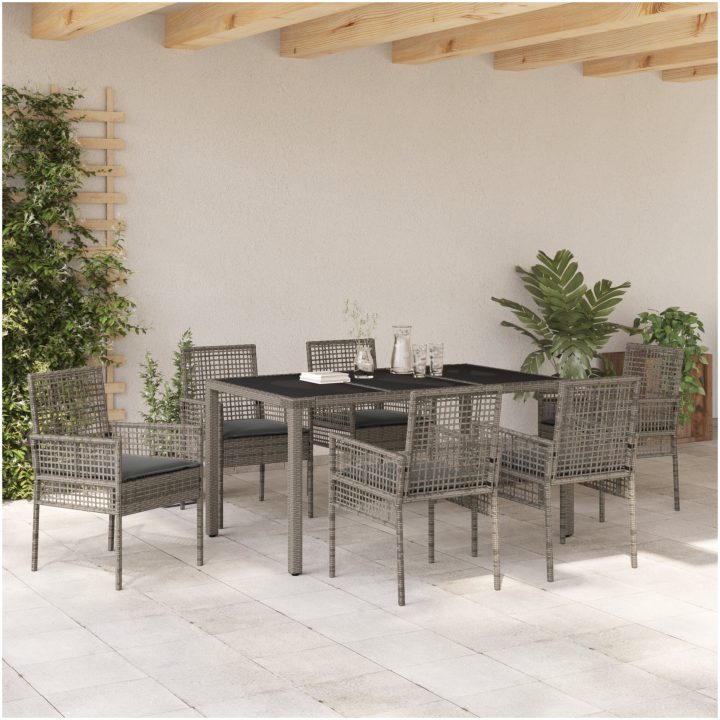 Trädgårdsmöbelset 7 pcs Grå Konstrotting vidaXL 150 x 90 x 75 cm – bild 4