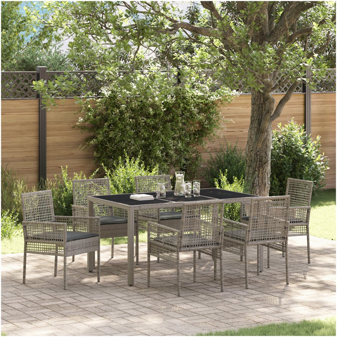 Trädgårdsmöbelset 7 pcs Grå Konstrotting vidaXL 150 x 90 x 75 cm
