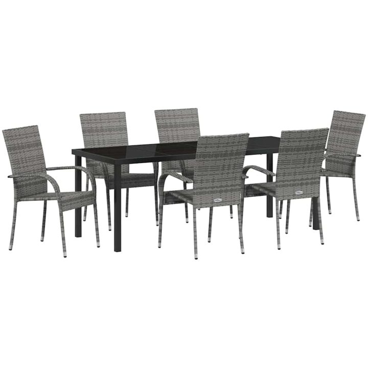Trädgårdsmöbelset 7 pcs Grå Standard PE Rattan vidaXL 200 x 80 x 73 cm – bild 2