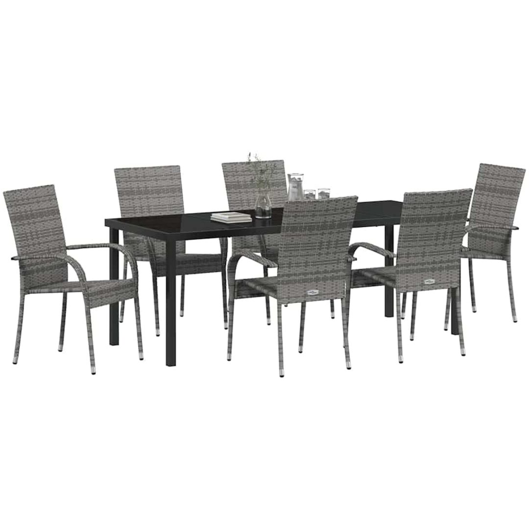 Trädgårdsmöbelset 7 pcs Grå Standard PE Rattan vidaXL 200 x 80 x 73 cm – bild 3