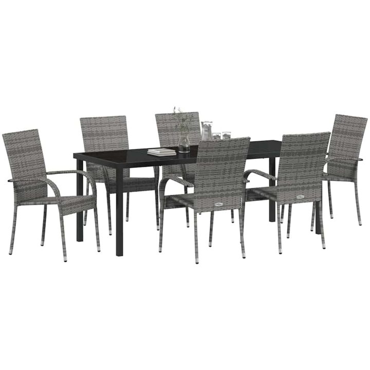 Trädgårdsmöbelset 7 pcs Grå Standard PE Rattan vidaXL 200 x 80 x 73 cm – bild 3