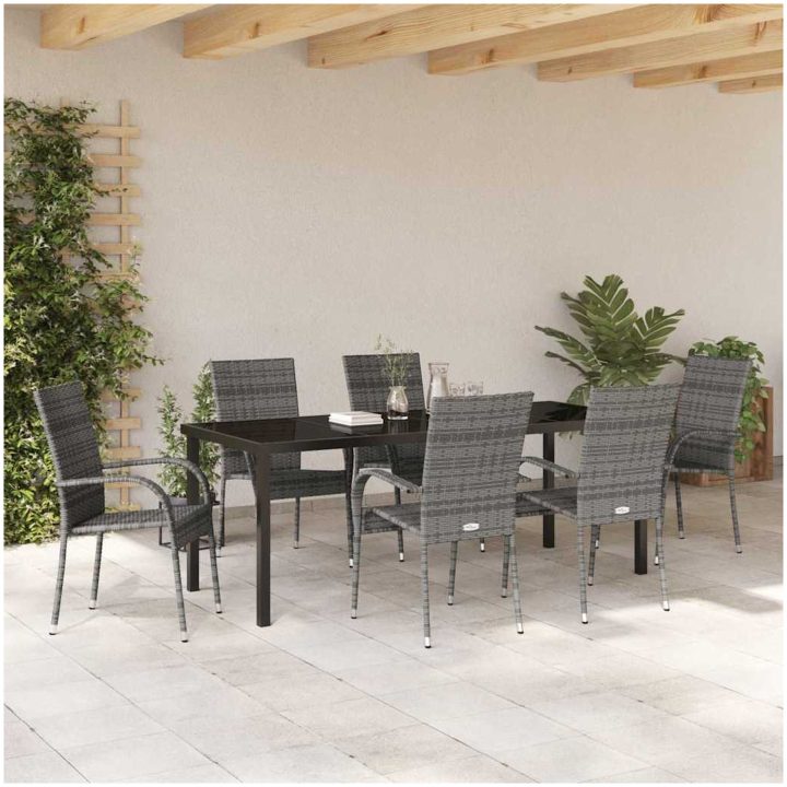 Trädgårdsmöbelset 7 pcs Grå Standard PE Rattan vidaXL 200 x 80 x 73 cm – bild 4