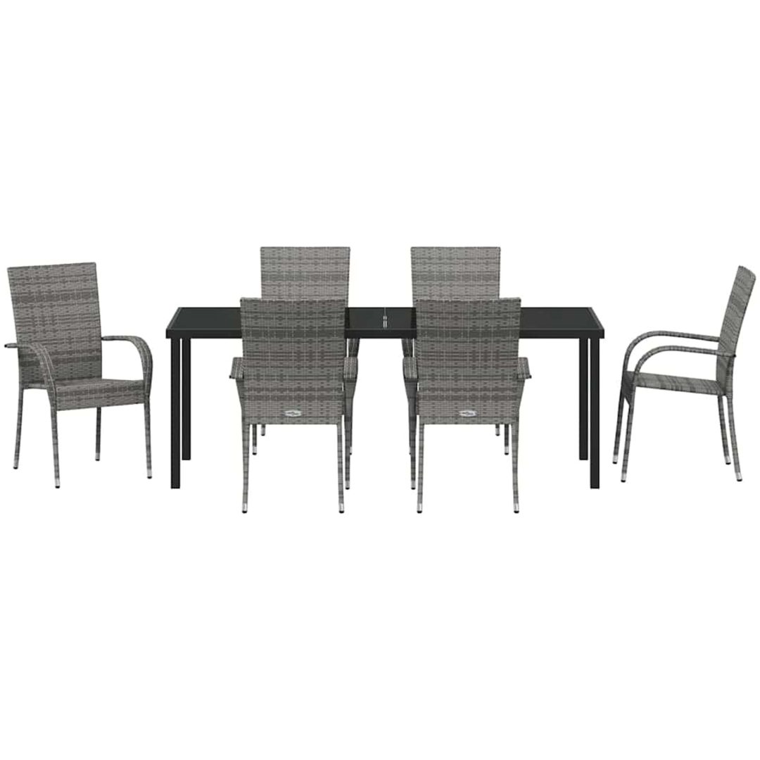 Trädgårdsmöbelset 7 pcs Grå Standard PE Rattan vidaXL 200 x 80 x 73 cm – bild 6
