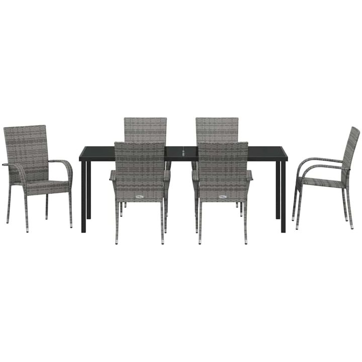 Trädgårdsmöbelset 7 pcs Grå Standard PE Rattan vidaXL 200 x 80 x 73 cm – bild 6
