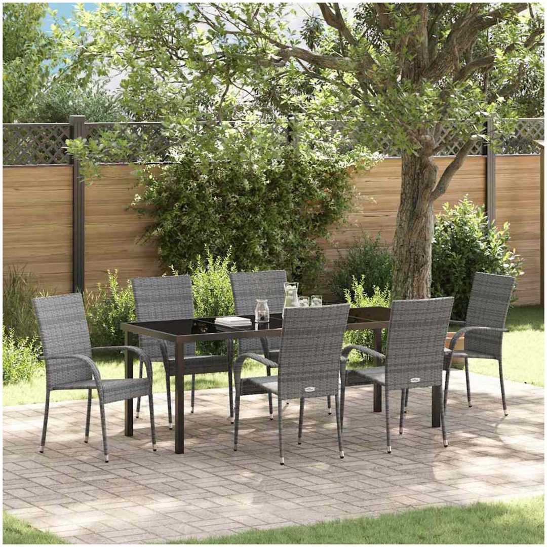 Trädgårdsmöbelset 7 pcs Grå Standard PE Rattan vidaXL 200 x 80 x 73 cm