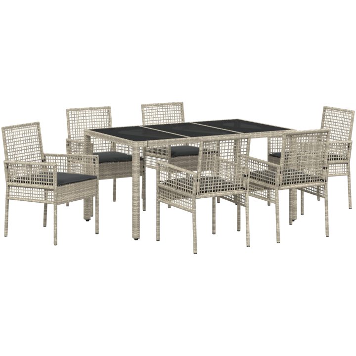 Trädgårdsmöbelset 7 pcs Ljusgrå Konstrotting vidaXL 150 x 90 x 75 cm – bild 2