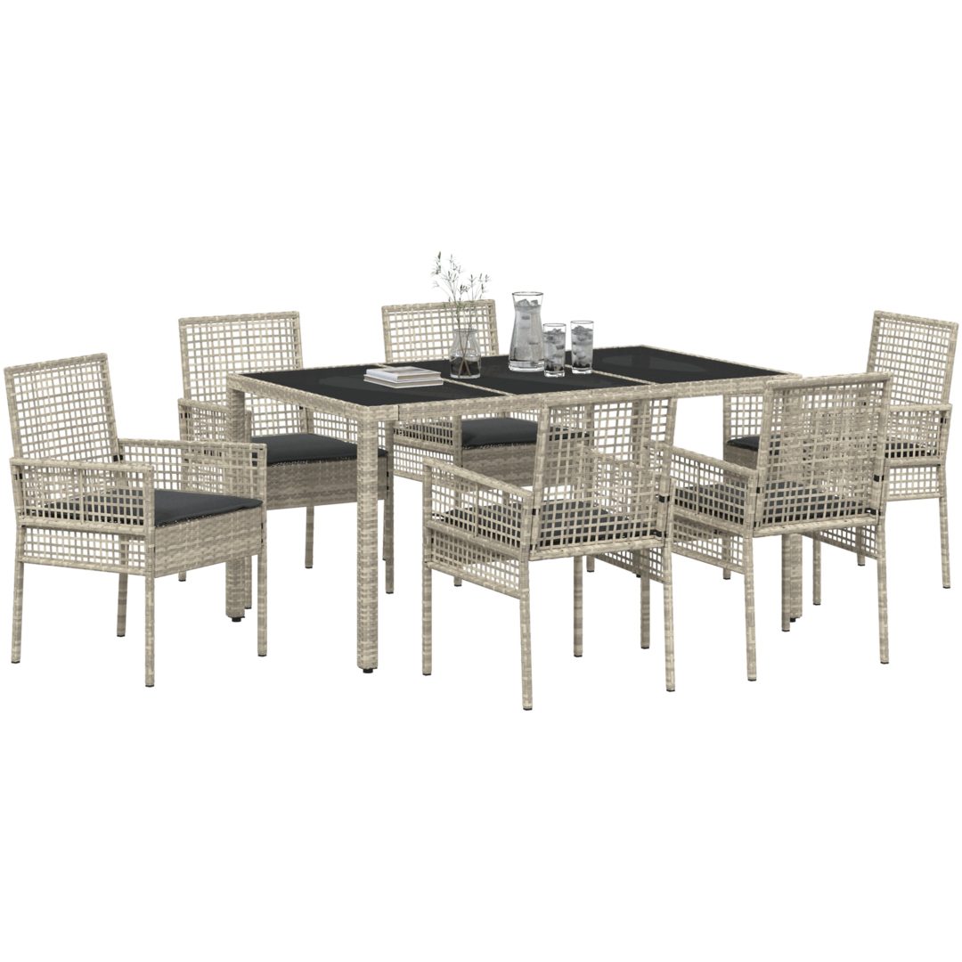 Trädgårdsmöbelset 7 pcs Ljusgrå Konstrotting vidaXL 150 x 90 x 75 cm – bild 3