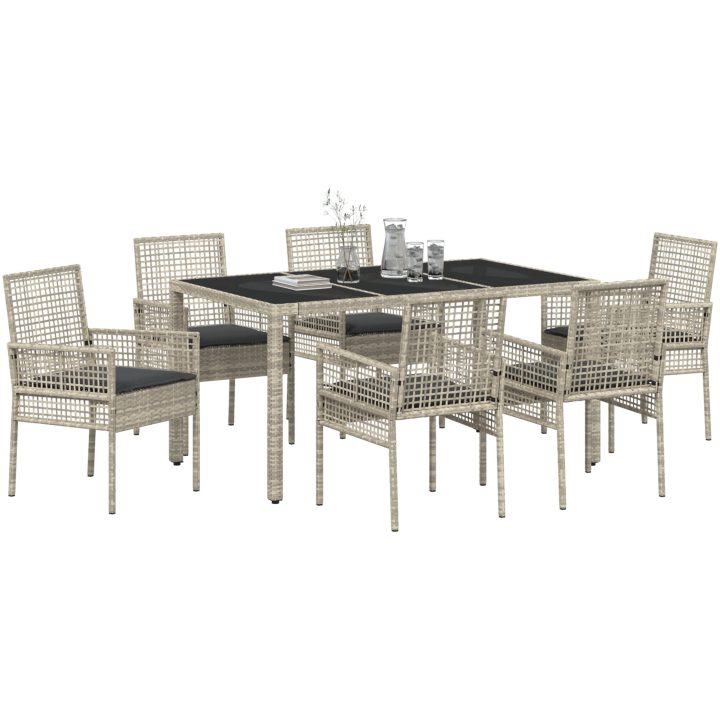 Trädgårdsmöbelset 7 pcs Ljusgrå Konstrotting vidaXL 150 x 90 x 75 cm – bild 3