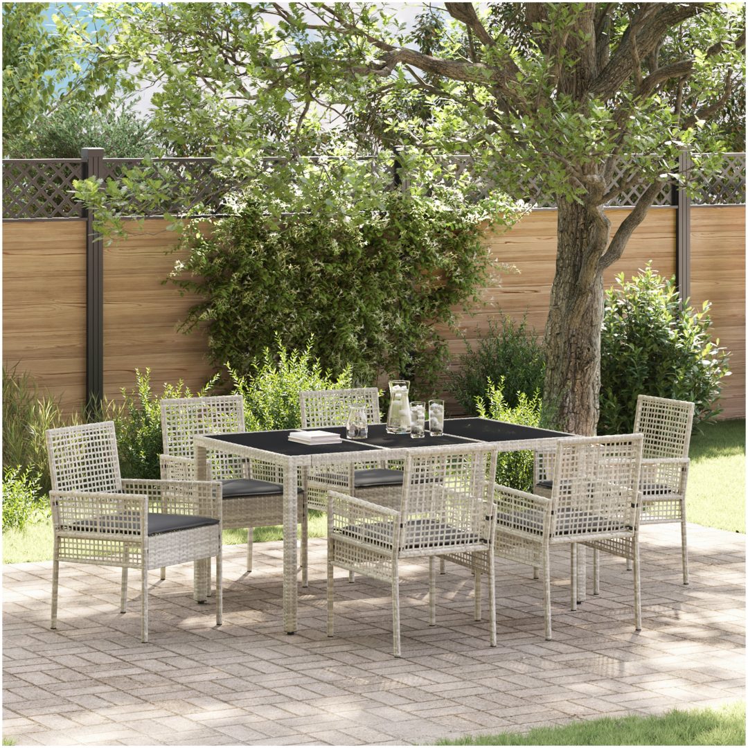 Trädgårdsmöbelset 7 pcs Ljusgrå Konstrotting vidaXL 150 x 90 x 75 cm