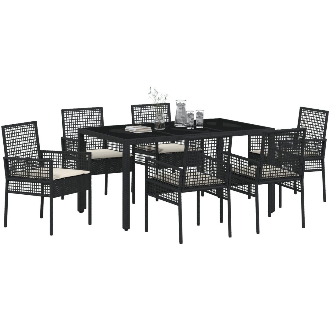 Trädgårdsmöbelset 7 pcs Svart Konstrotting vidaXL 150 x 90 x 75 cm – bild 3