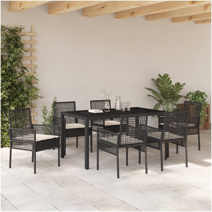 Trädgårdsmöbelset 7 pcs Svart Konstrotting vidaXL 150 x 90 x 75 cm – bild 4