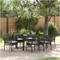Trädgårdsmöbelset 7 pcs Svart Konstrotting vidaXL