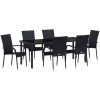 Trädgårdsmöbelset 7 pcs Svart PE Rattan vidaXL 200 x 80 x 73 cm – miniatyr 2