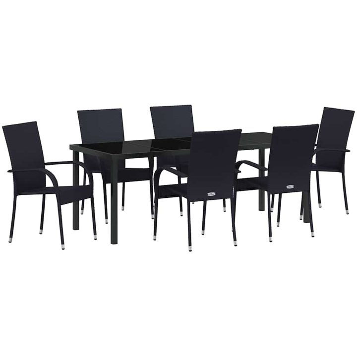 Trädgårdsmöbelset 7 pcs Svart PE Rattan vidaXL 200 x 80 x 73 cm – bild 2