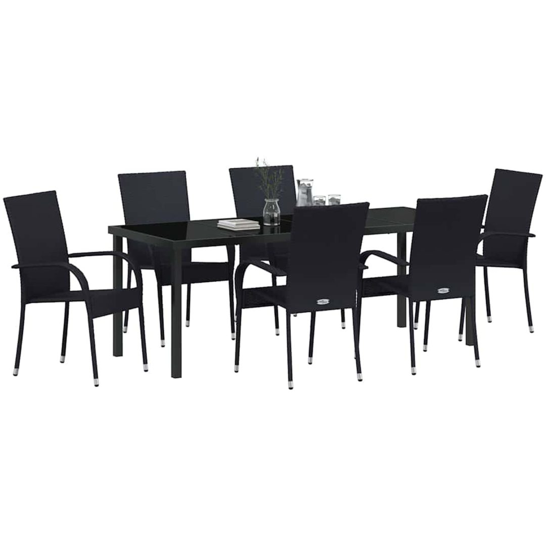 Trädgårdsmöbelset 7 pcs Svart PE Rattan vidaXL 200 x 80 x 73 cm – bild 3