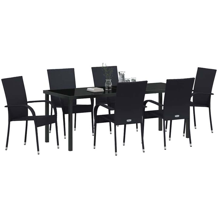 Trädgårdsmöbelset 7 pcs Svart PE Rattan vidaXL 200 x 80 x 73 cm – bild 3