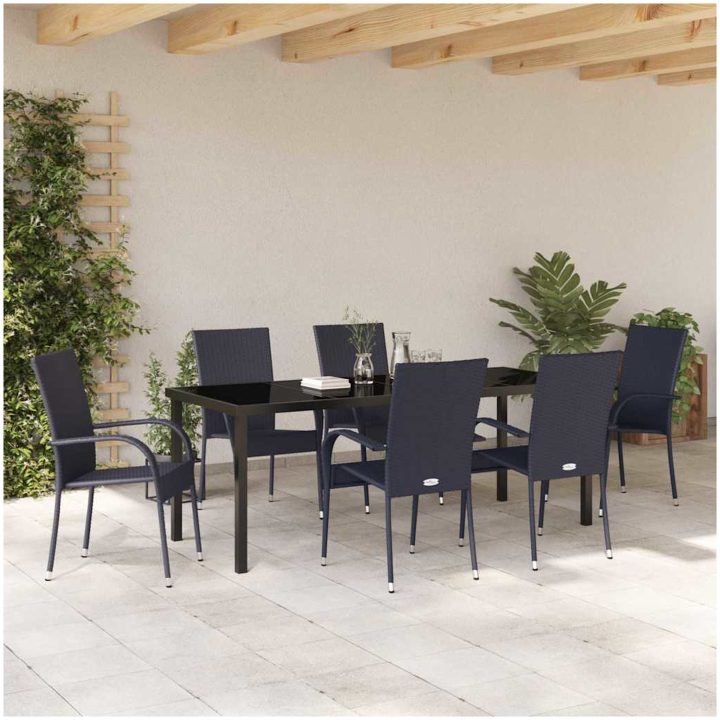 Trädgårdsmöbelset 7 pcs Svart PE Rattan vidaXL 200 x 80 x 73 cm – bild 4