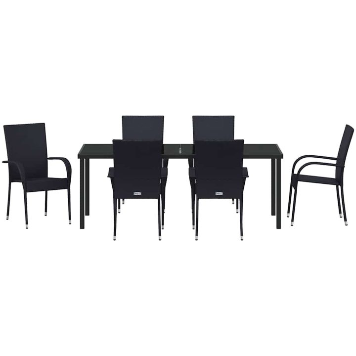 Trädgårdsmöbelset 7 pcs Svart PE Rattan vidaXL 200 x 80 x 73 cm – bild 7