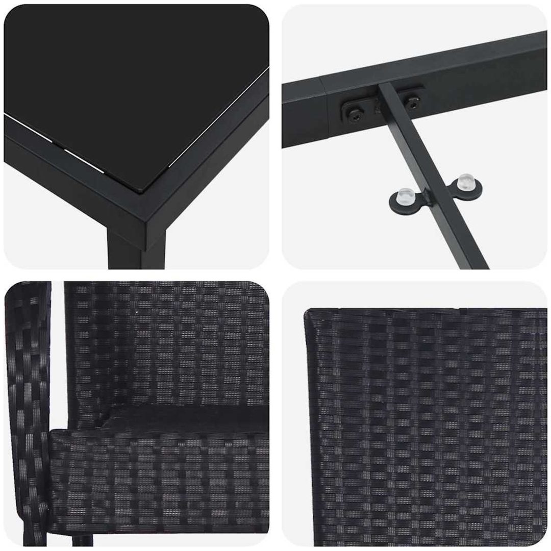Trädgårdsmöbelset 7 pcs Svart PE Rattan vidaXL 200 x 80 x 73 cm – bild 8