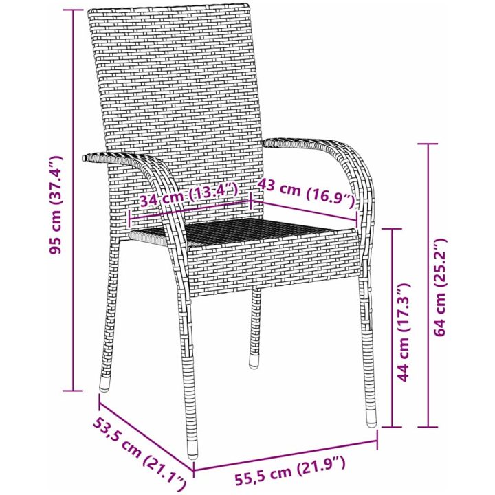 Trädgårdsmöbelset 7 pcs Svart PE Rattan vidaXL 200 x 80 x 73 cm – bild 9