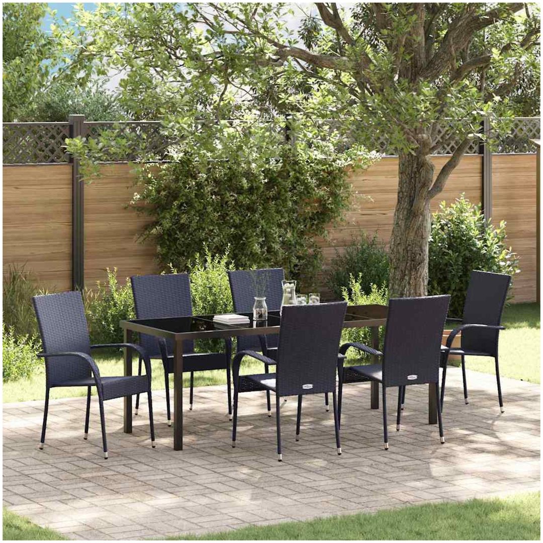 Trädgårdsmöbelset 7 pcs Svart PE Rattan vidaXL 200 x 80 x 73 cm