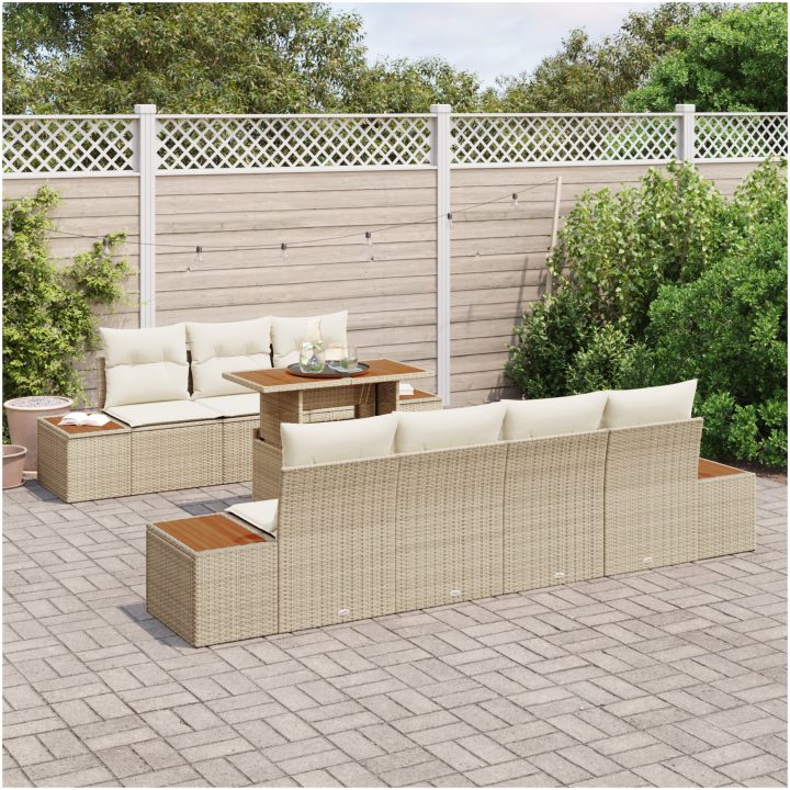 Trädgårdsmöbelset 8 pcs Beige PE rotting vidaXL 100 x 55 x 73 cm – bild 3