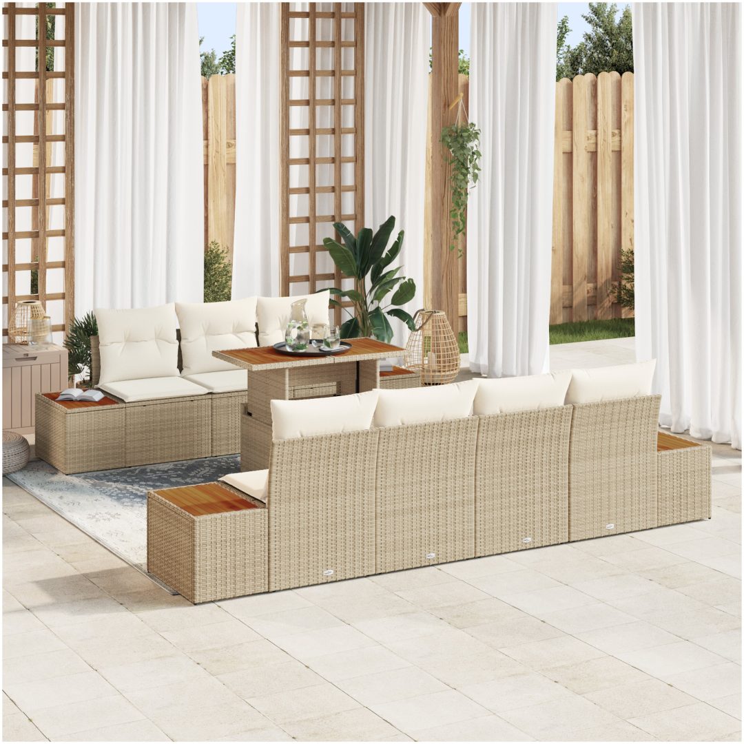 Trädgårdsmöbelset 8 pcs Beige PE rotting vidaXL 100 x 55 x 73 cm