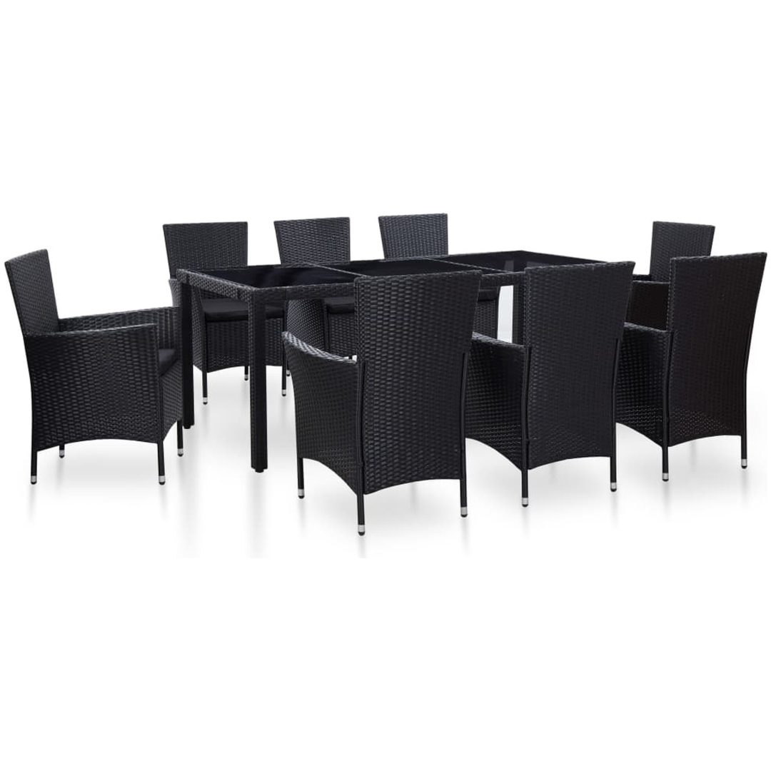Trädgårdsmöbelset 9 delar konstrotting svart vidaXL 190 cm bordslängd