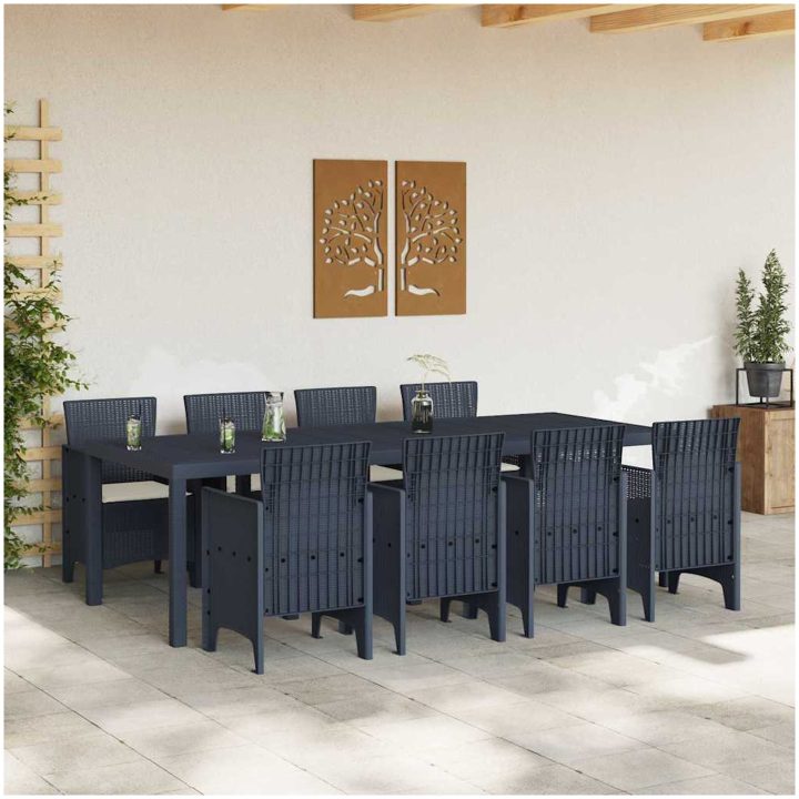 Trädgårdsmöbelset 9 pcs Antracit PE Rattan vidaXL 250 x 100 x 73 cm – bild 3