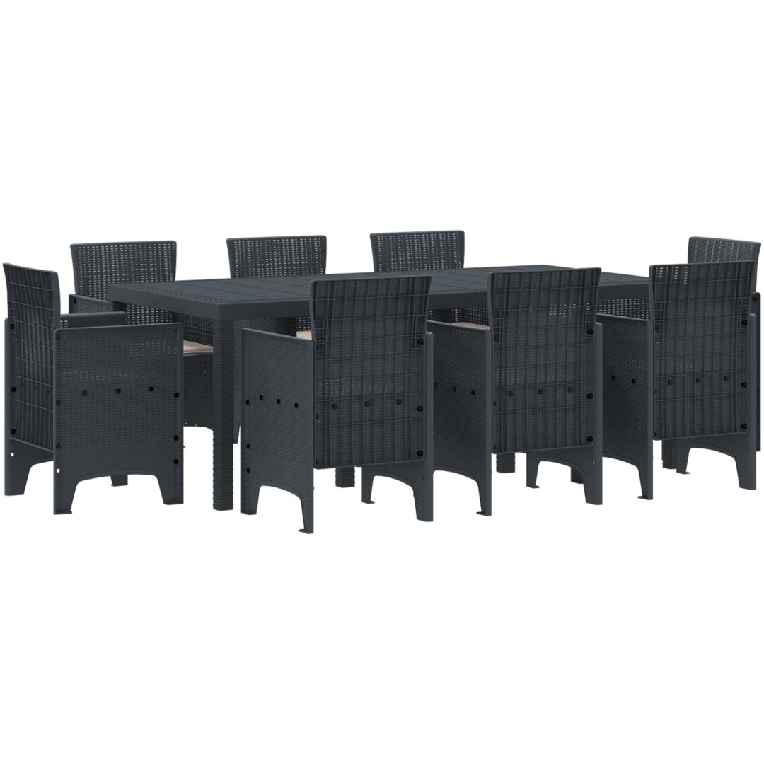 Trädgårdsmöbelset 9 pcs Antracit Plast Rattan vidaXL 200 x 100 x 73 cm – bild 2